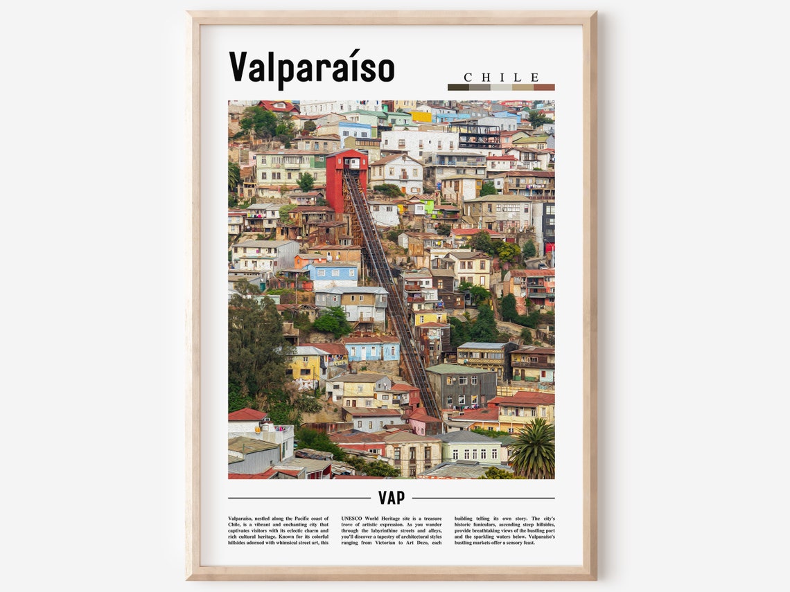 Valparaiso Chile Colorful Hillside Funicular Houses Travel Poster