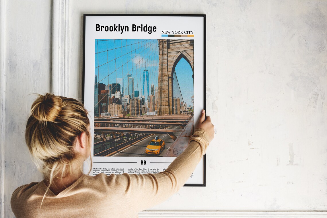 Brooklyn Bridge New York City Taxi Landmark Iconic Travel Poster - Image 2