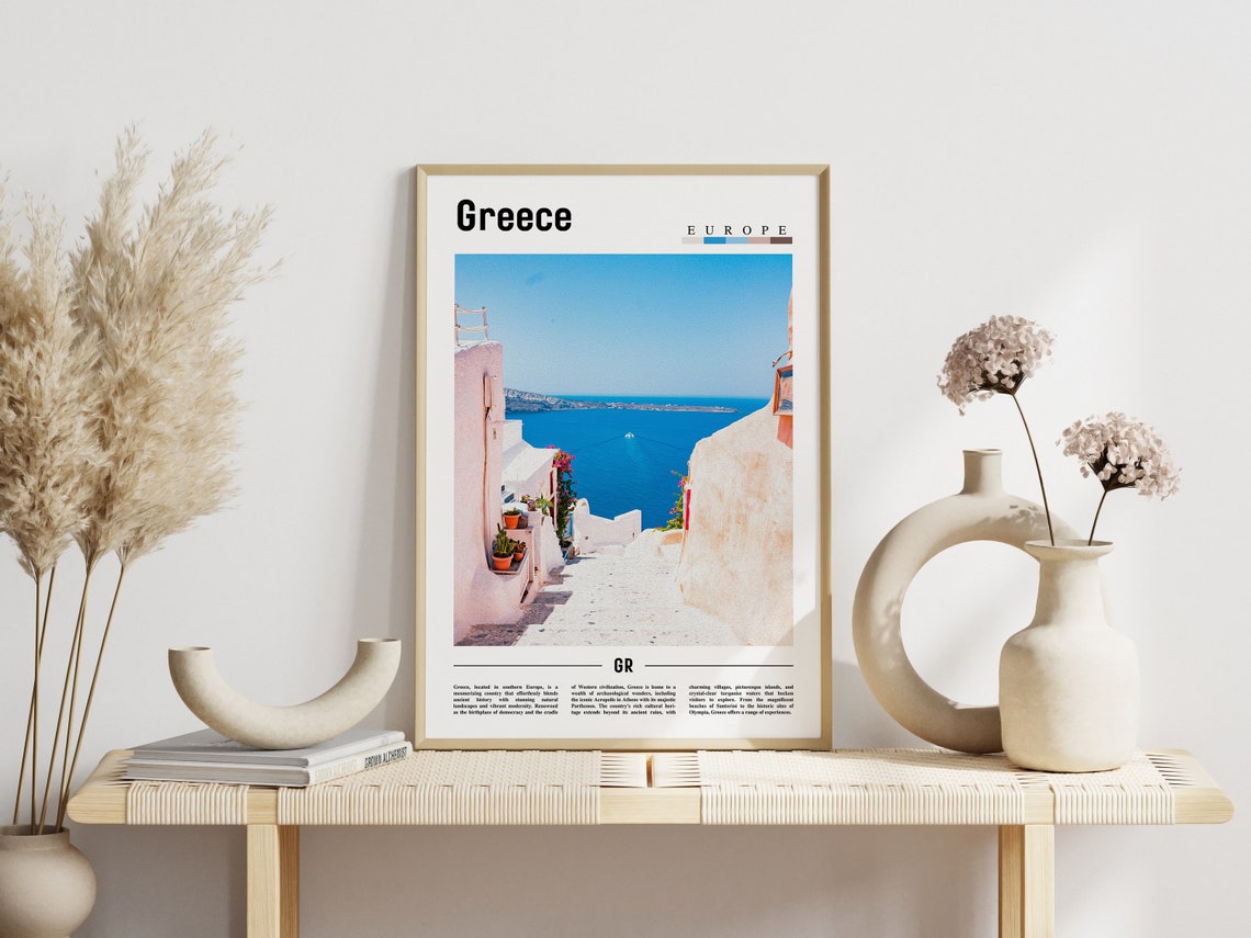 Greece White Alley Blue Aegean Sea Coastal Photography Travel Poster - Image 3