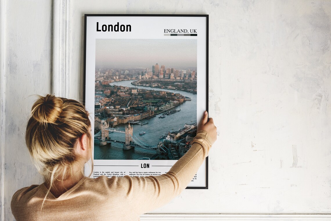 London England Tower Bridge River Thames Aerial Travel Art Poster - Image 2