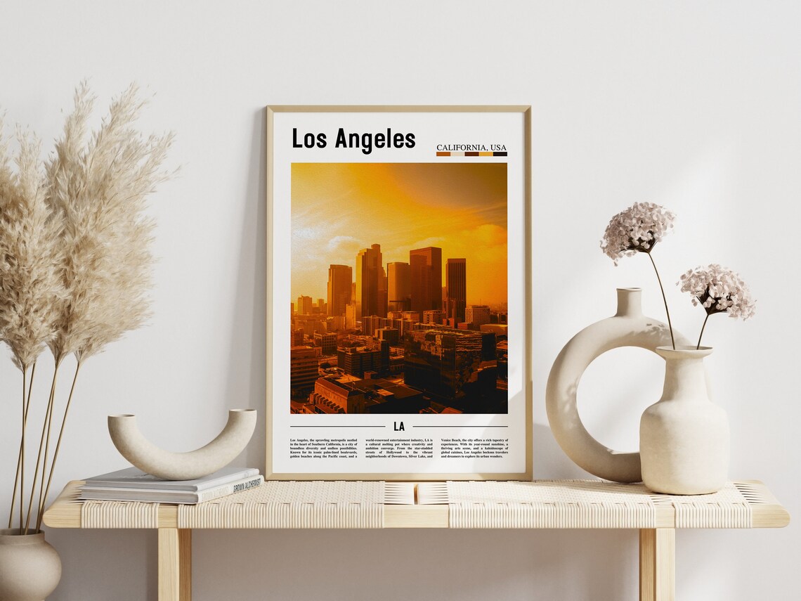 Los Angeles California USA Golden Hour Downtown Skyline Art Poster - Image 3