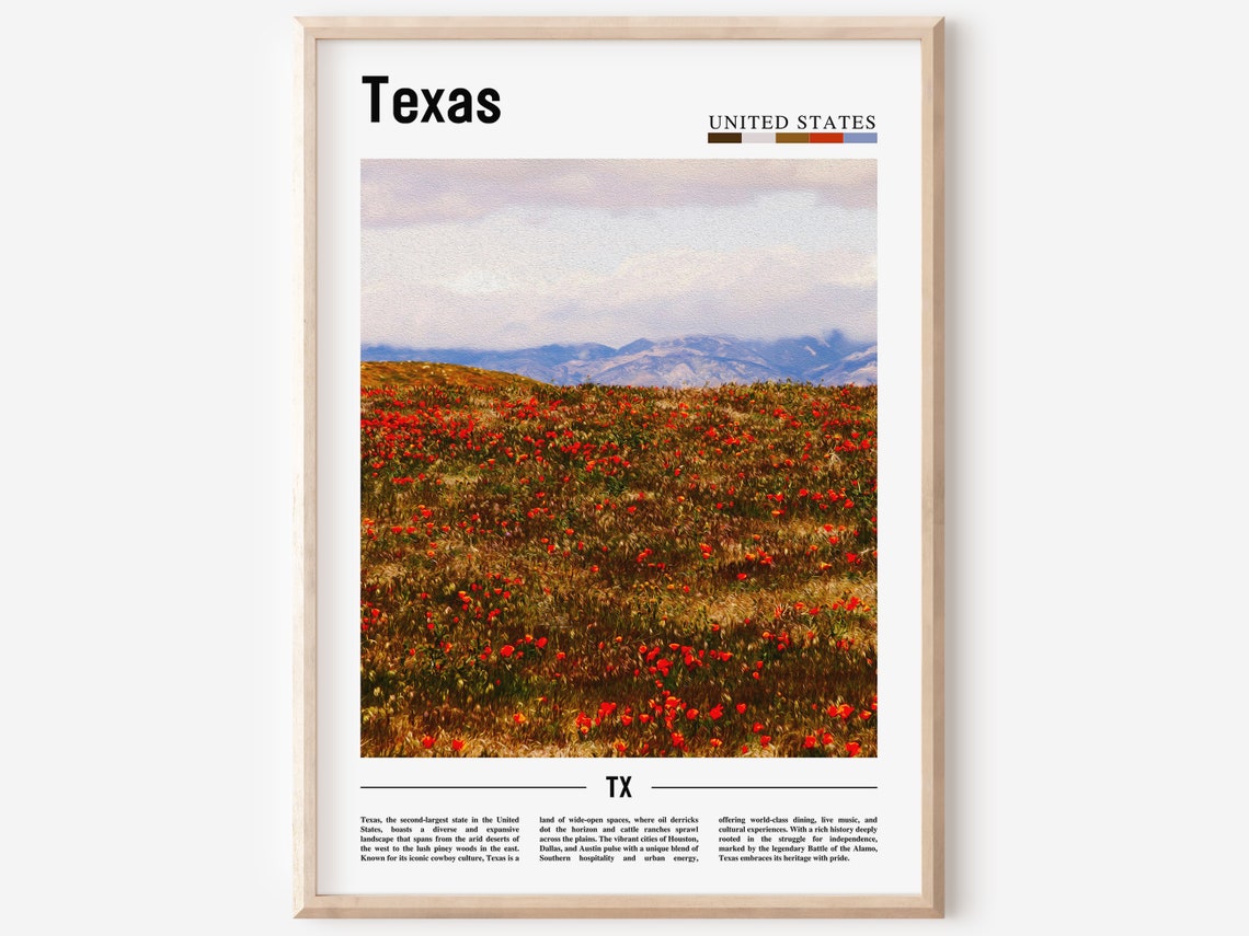Texas Red Wildflower Field Mountain View Scenic Nature Poster