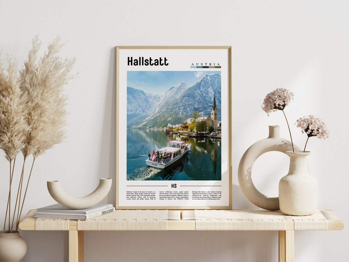 Hallstatt Austria Lakeside Village Church Boat Scenic Travel Poster - Image 3