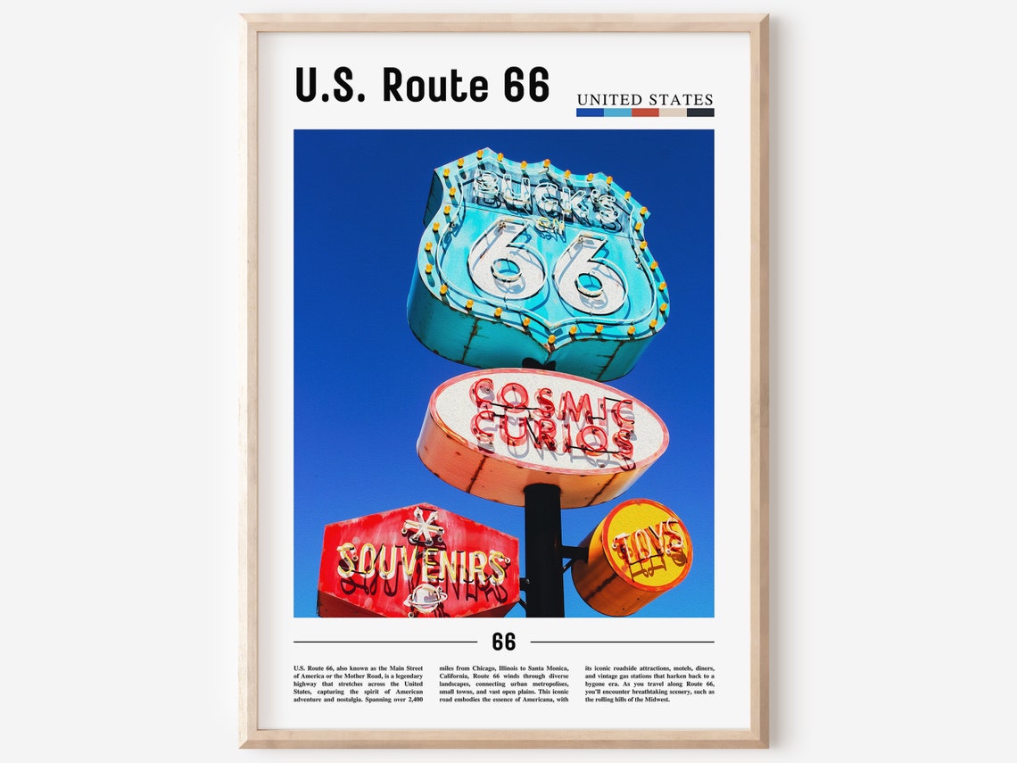 Us Route 66 Poster Us Route 66 Print Us Route 66 Wall Art United States Photo United States Poster United States Print