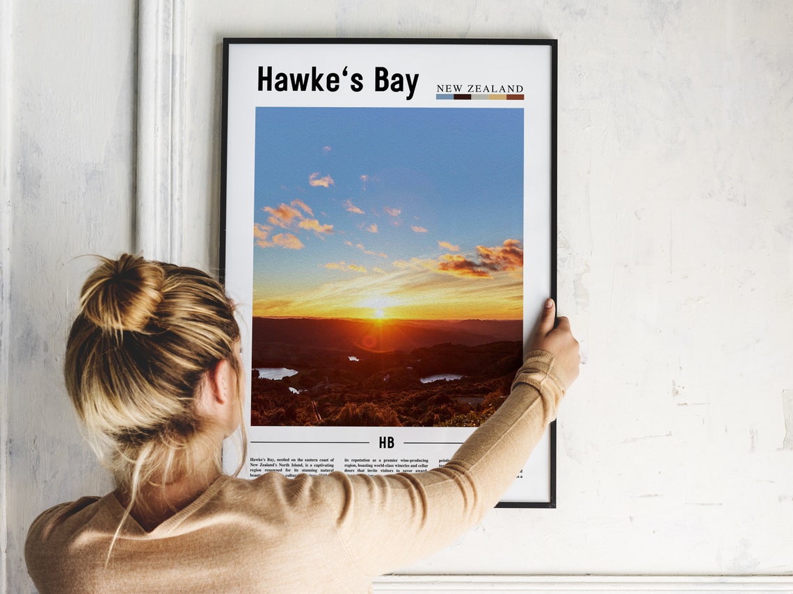 Hawkes Bay New Zealand Sunset Hills Travel Poster HB Edition - Image 2