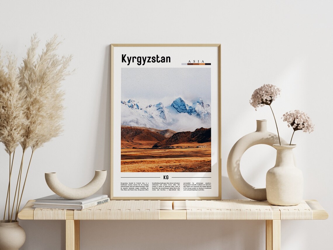Kyrgyzstan Snow Capped Mountain Peaks Valley Asia Travel Poster - Image 3