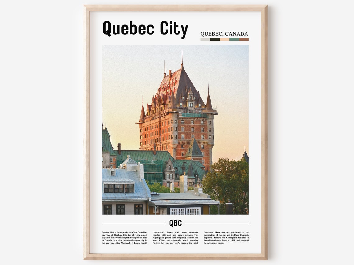 Quebec City Canada Skyline Chateau Frontenac Vintage Photo Poster