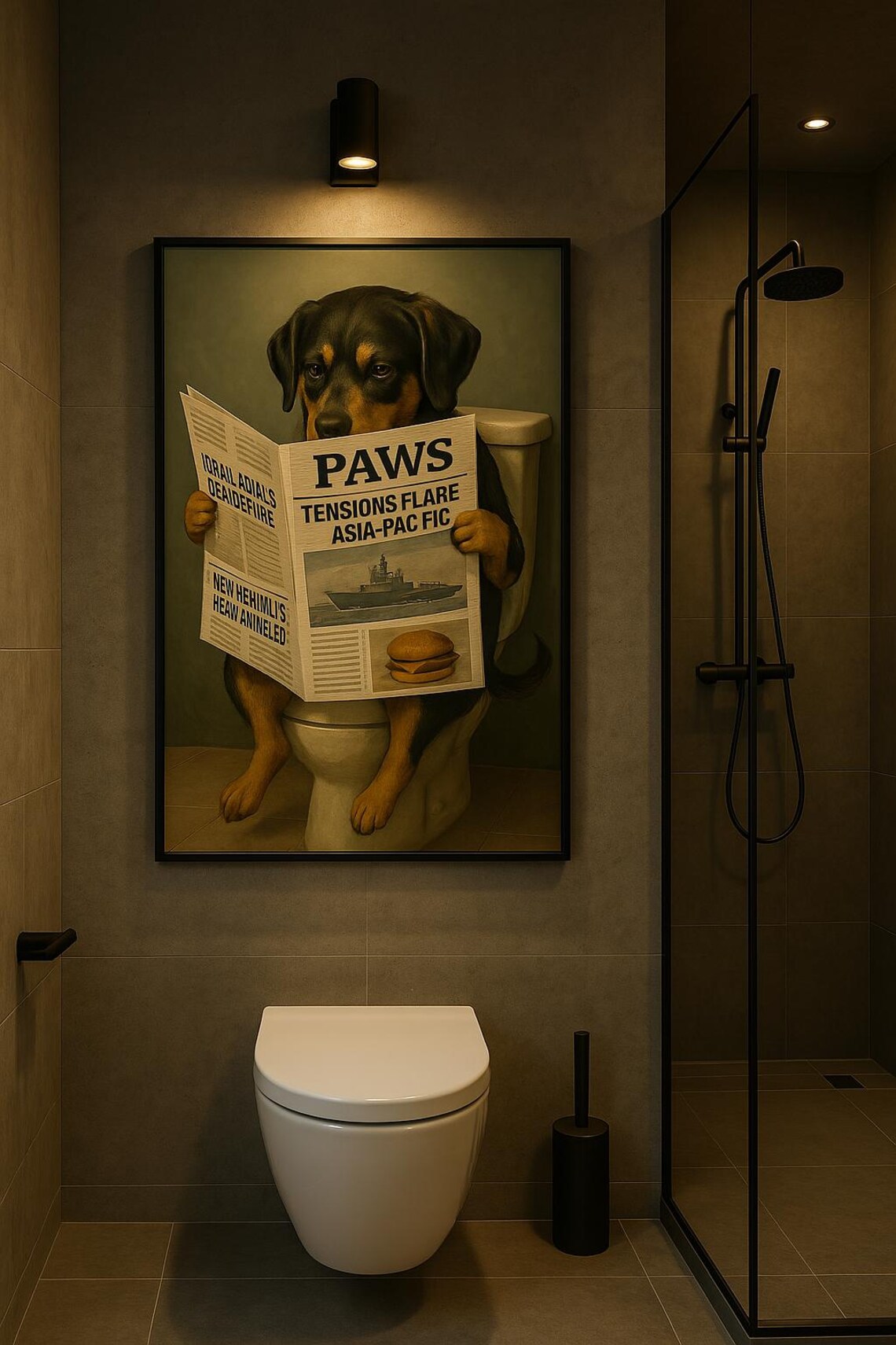 Decorative Vintage Bathroom Posters, Dog News - Image 2