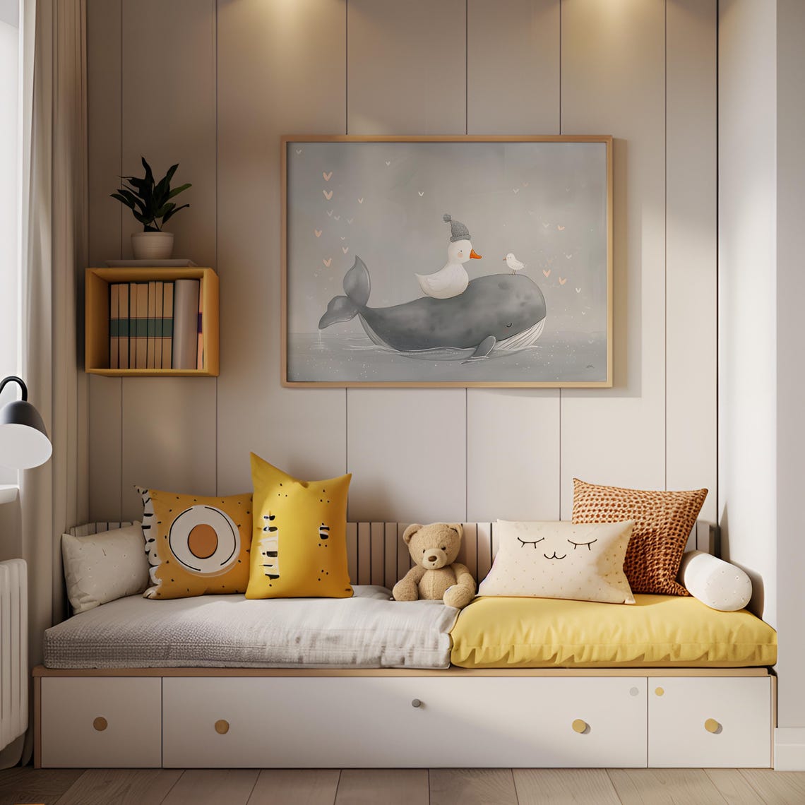Whale Duck And Bird Gray Watercolor Whimsical Nursery Wall Poster - Image 5