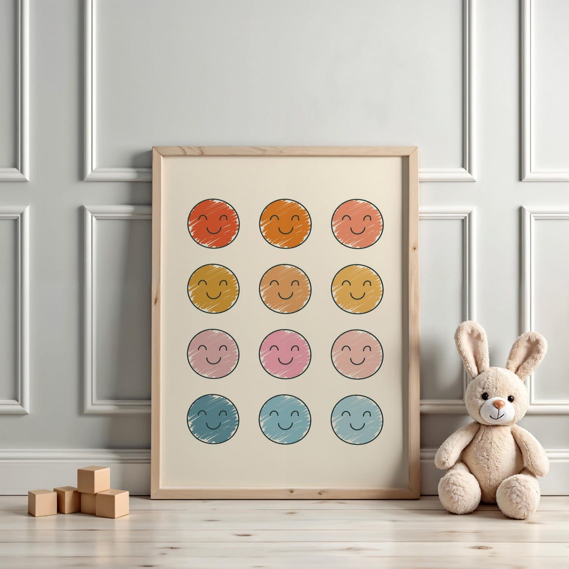 Twelve Colorful Scribbled Smiley Faces Cheerful Kids Grid Poster - Image 4