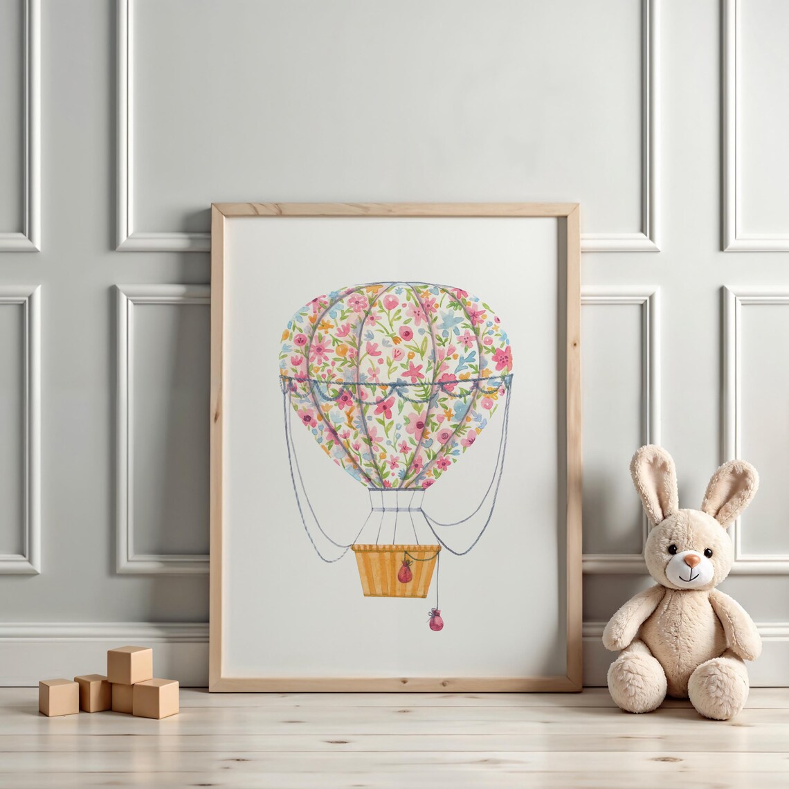 Floral Watercolor Hot Air Balloon Adventure Themed Nursery Poster - Image 3