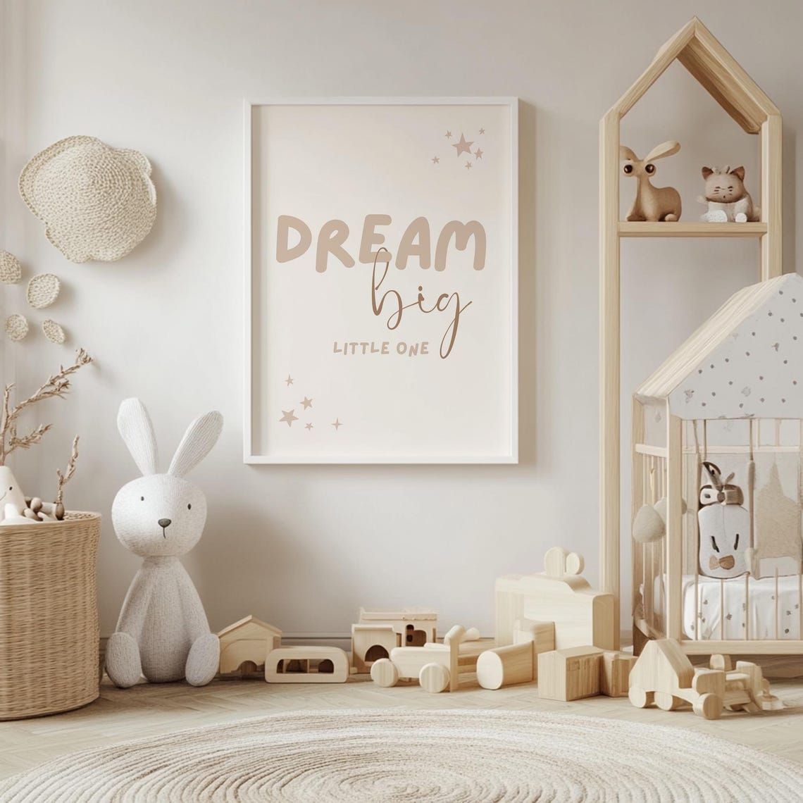 Dream Big Little One Neutral Beige Starry Typography Art Poster - Image 4