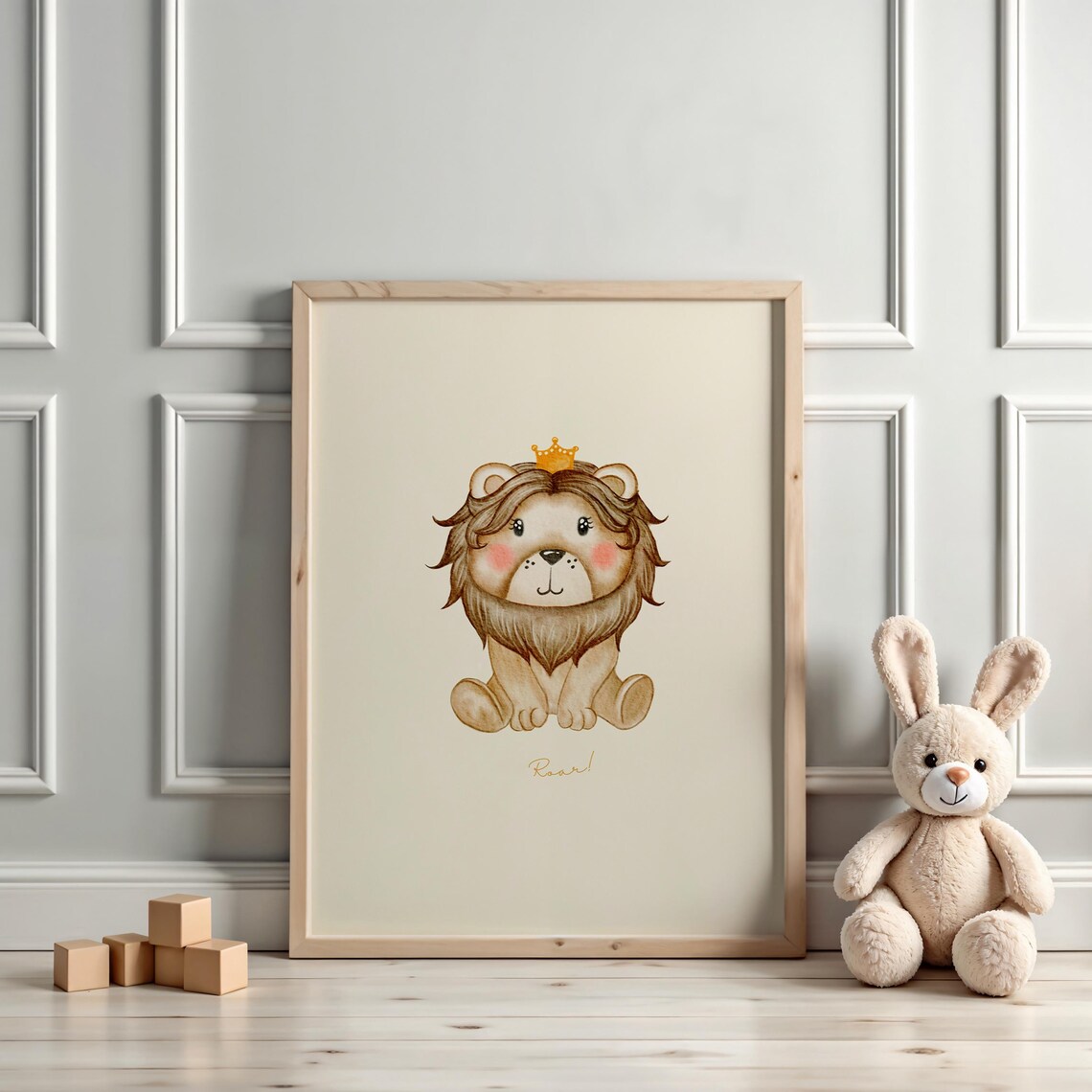 Baby Lion Wearing Gold Crown Watercolor Safari Nursery Wall Poster - Image 3