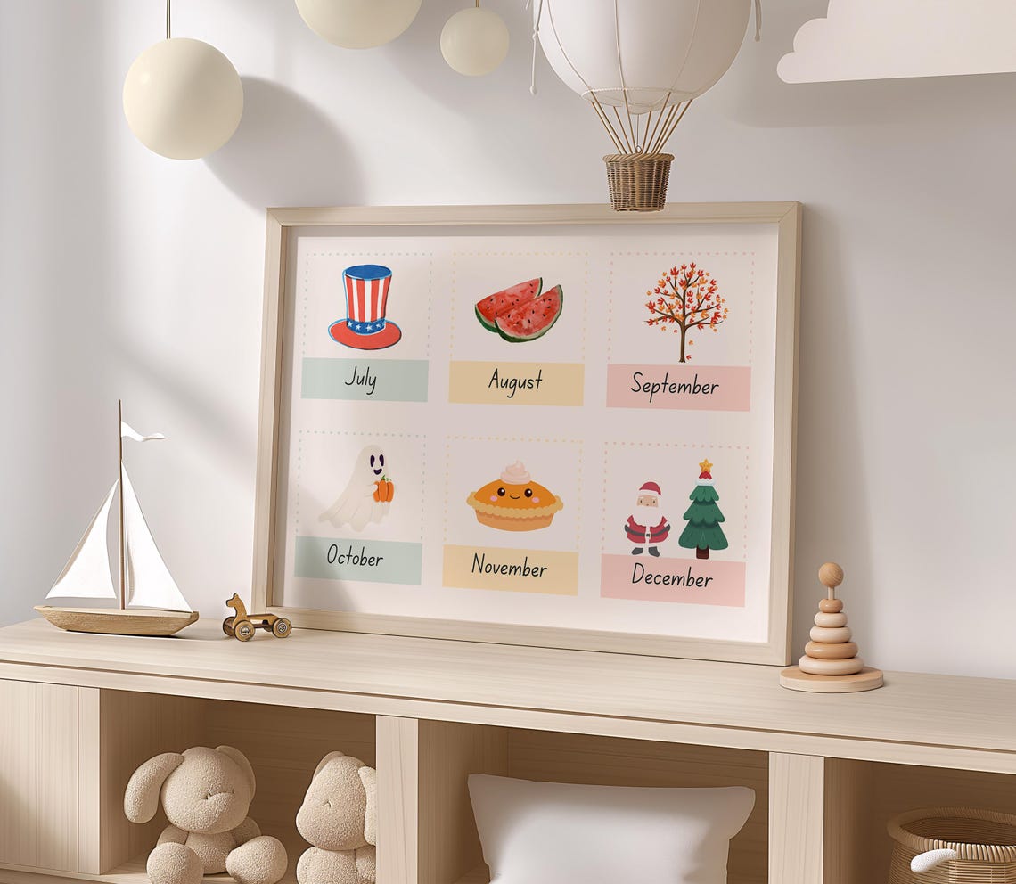 July To December Seasonal Holiday Months Cards Kids Wall Decor Poster - Image 2