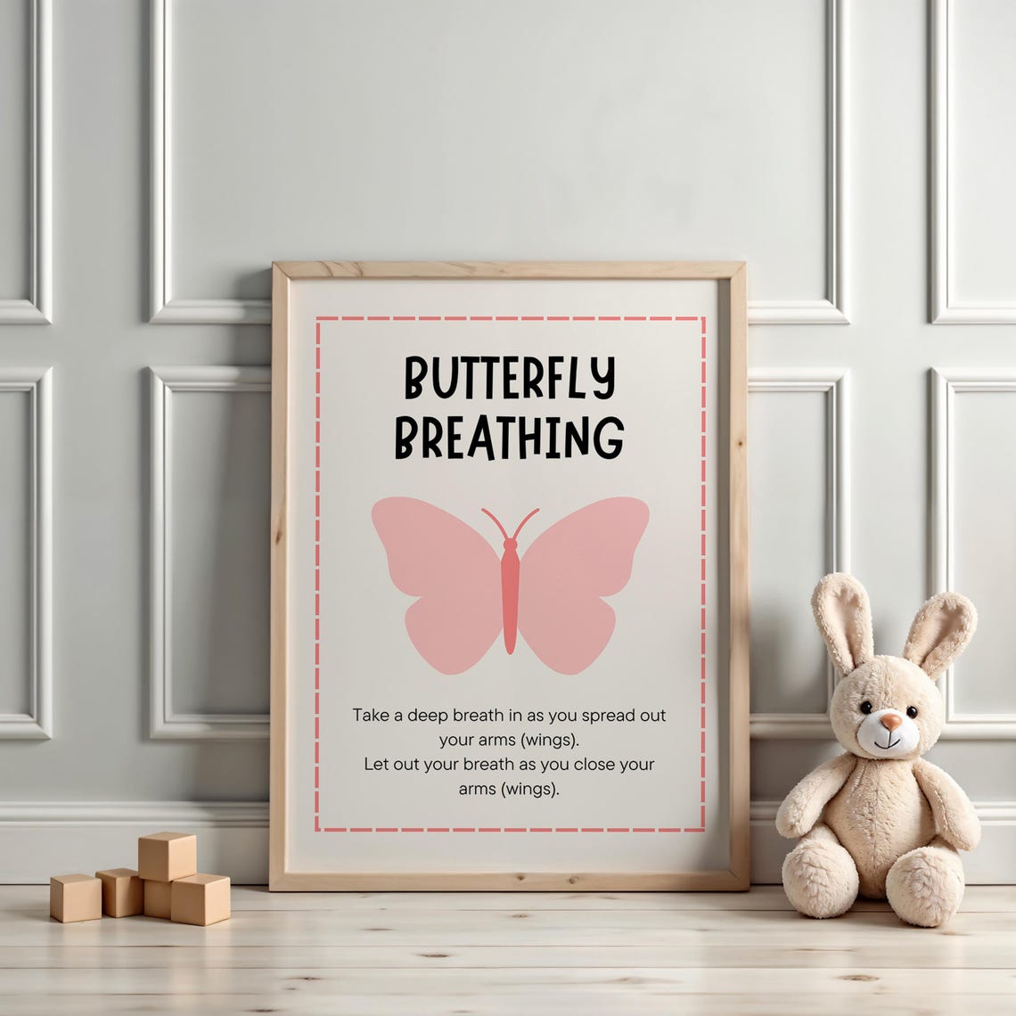 Butterfly Breathing Mindful Pink Butterfly Calm Kids Art Poster - Image 3