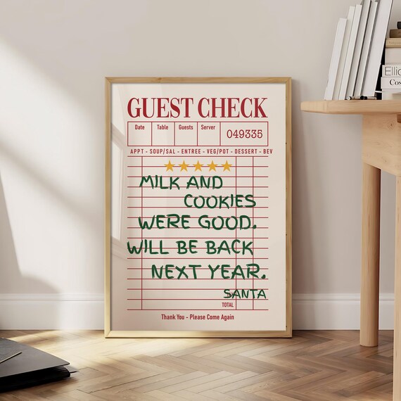 Santa Guest Check Red Header Handwritten Review Funny Holiday Poster