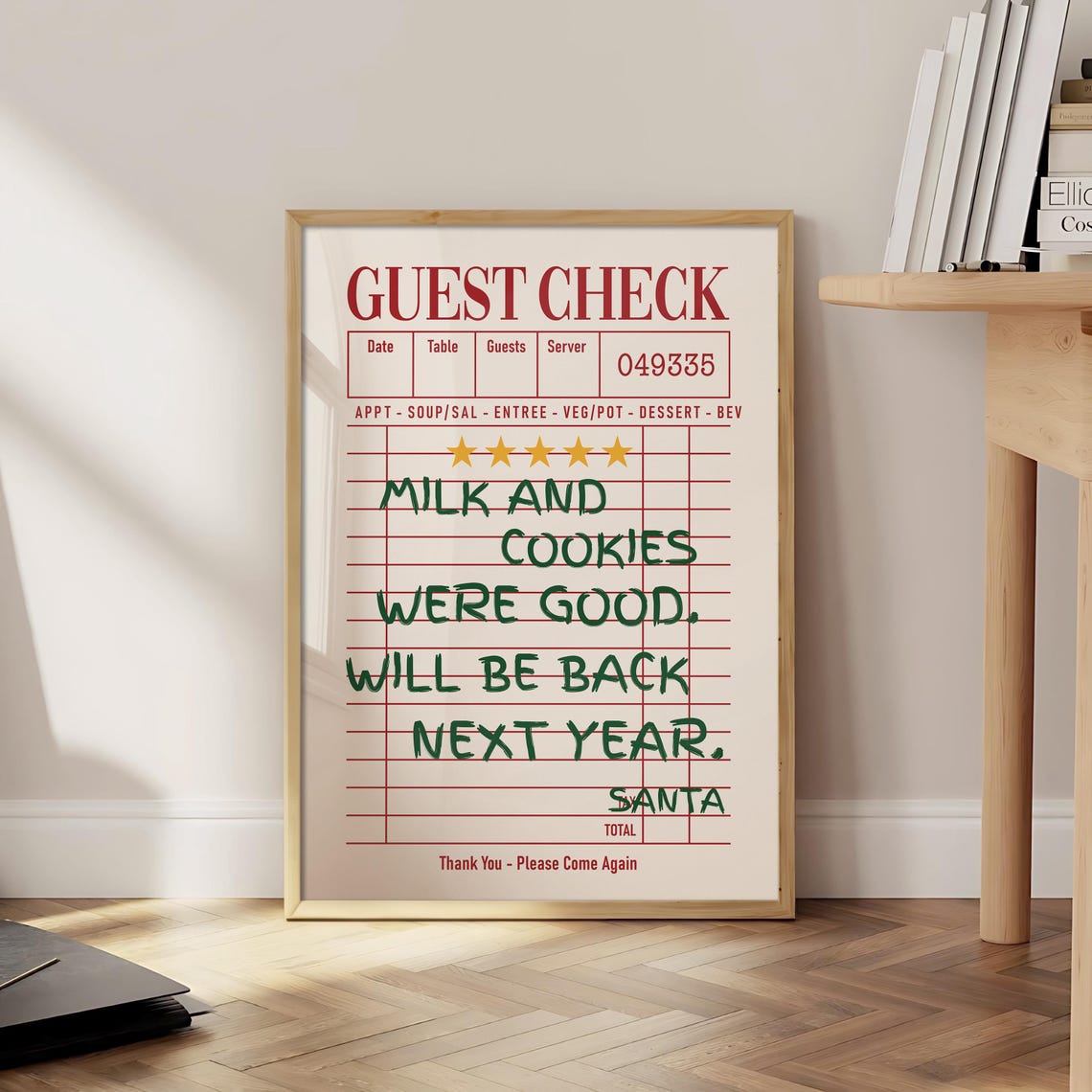 Santa Guest Check Red Header Handwritten Review Funny Holiday Poster