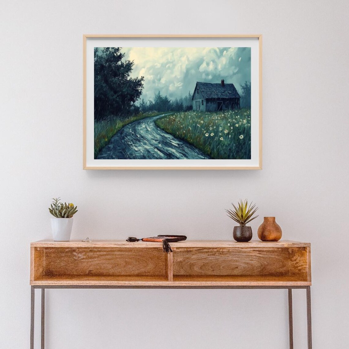 Abandoned Cottage In Rain, Rustic Countryside Art Print - Image 3
