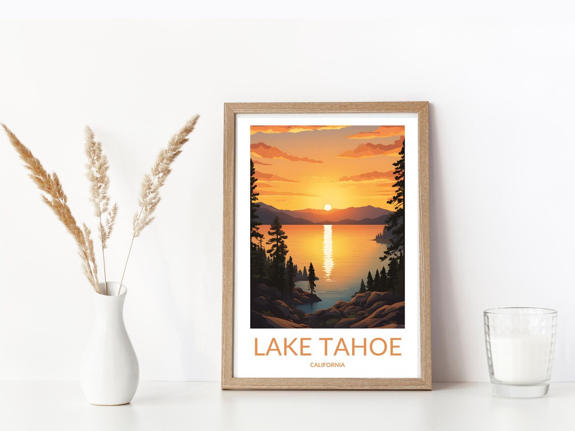 Lake Tahoe California Sunset Glow Pine Shore Vintage Travel Poster - Image 3