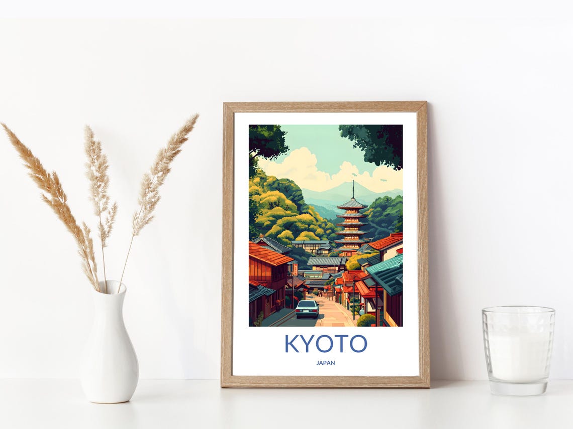 Kyoto Street Scene Poster Japan Travel Wall Art Japanese Town Print Kyoto Heritage Art Southeast Asia Decor Modern Travel Art - Image 3