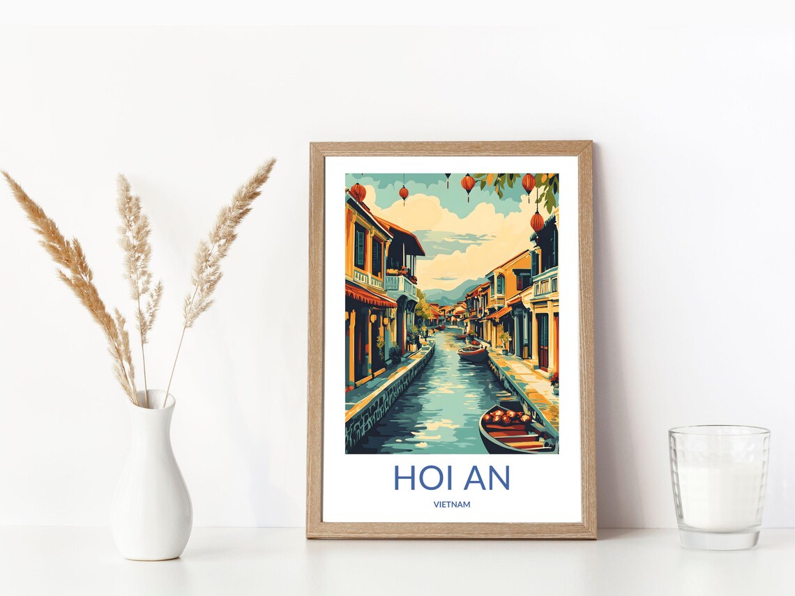 Hoi An Vietnam Lantern Lit Canal Old Town Boats Travel Poster - Image 3