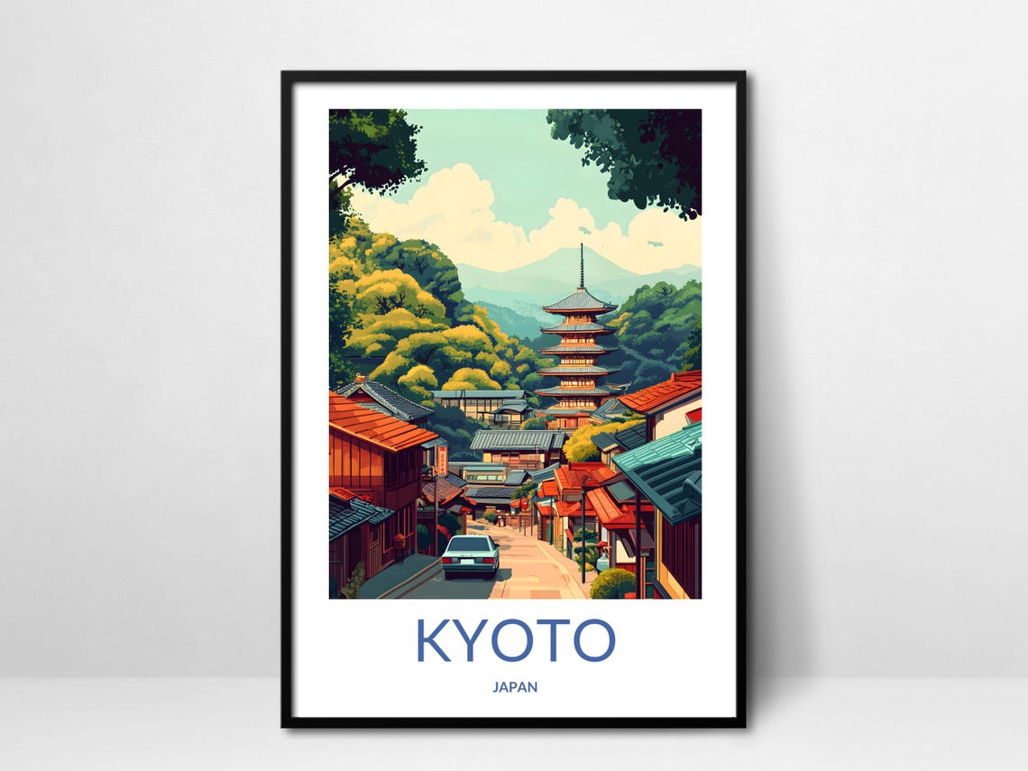 Kyoto Street Scene Poster Japan Travel Wall Art Japanese Town Print Kyoto Heritage Art Southeast Asia Decor Modern Travel Art