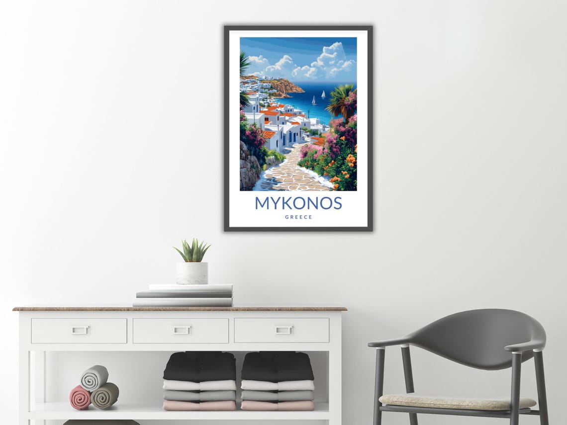 Mykonos Greece Island Vintage Travel Poster Whitewashed Seaside - Image 2