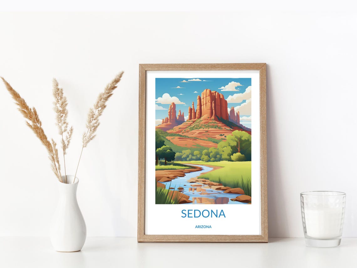 Sedona Arizona Red Rock Monolith and Creek Vintage Travel Poster - Image 3