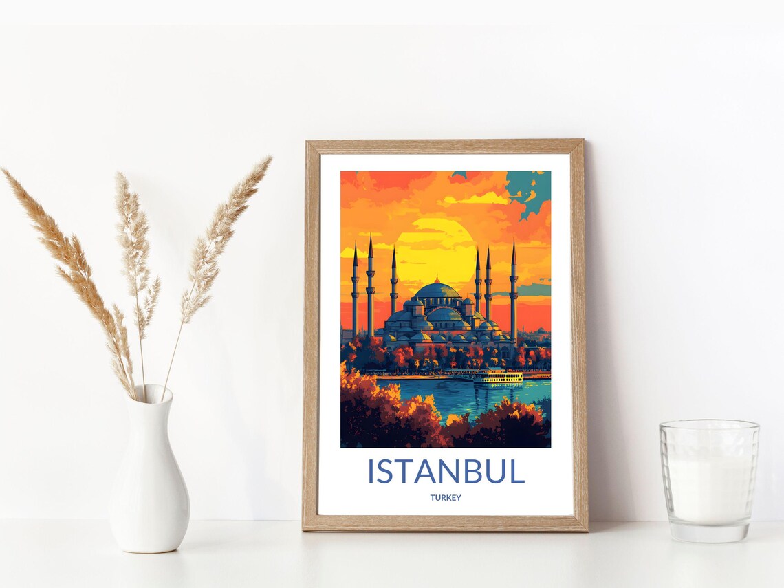 Istanbul Turkey Blue Mosque Six Minarets Sunset Waterfront Travel Poster - Image 3