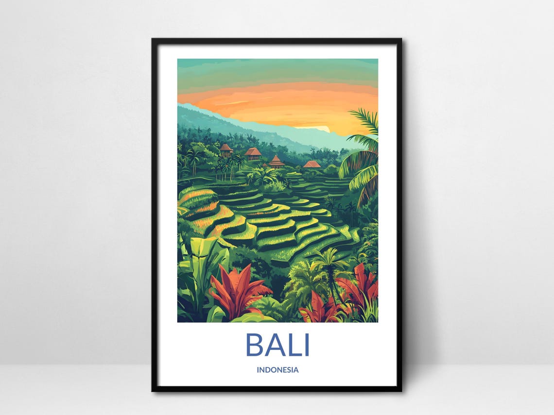 Bali Indonesia Lush Green Rice Terraces Tropical Travel Poster