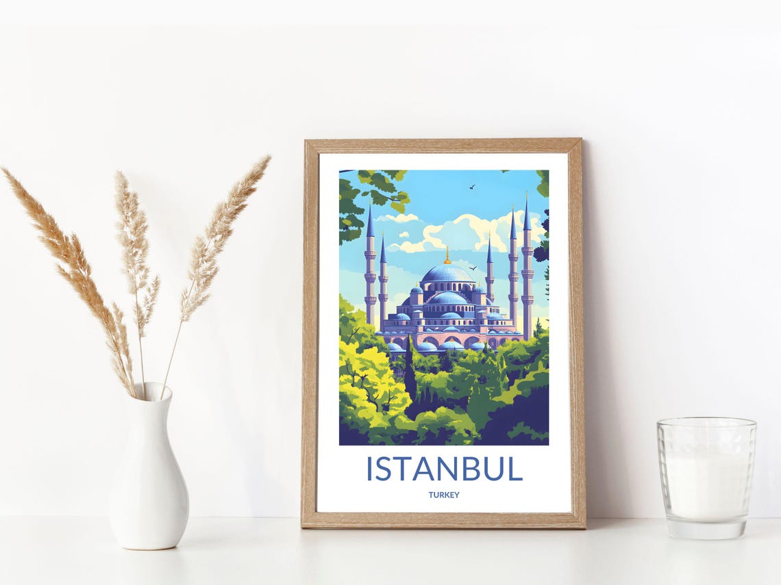 Istanbul Turkey Blue Mosque Greenery Dome Minarets Travel Poster - Image 3