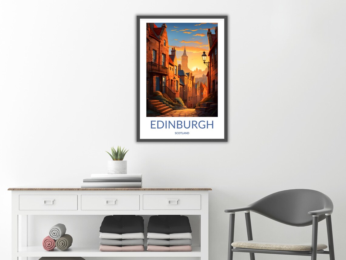 Edinburgh Sunset Street Poster Warm Glow In Scotland Historic Neighborhood Atmospheric Old Town Art Print Scottish Cityscape Golden Hour - Image 2