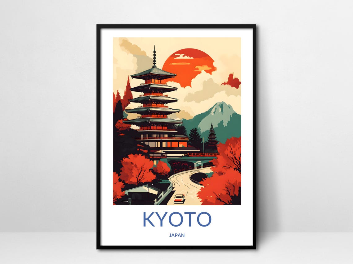 Kyoto Sunset Pagoda Poster Japan Travel Wall Art Japanese Autumn Scene Kyoto Heritage Art Southeast Asia Decor Modern Travel Art