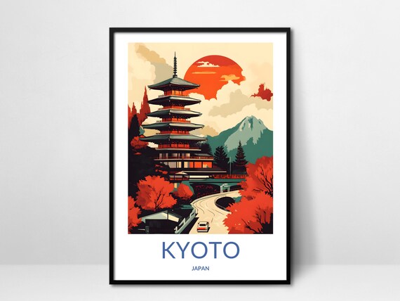 Kyoto Japan Five Story Pagoda Sunset Autumn Maples Scenic Travel Poster