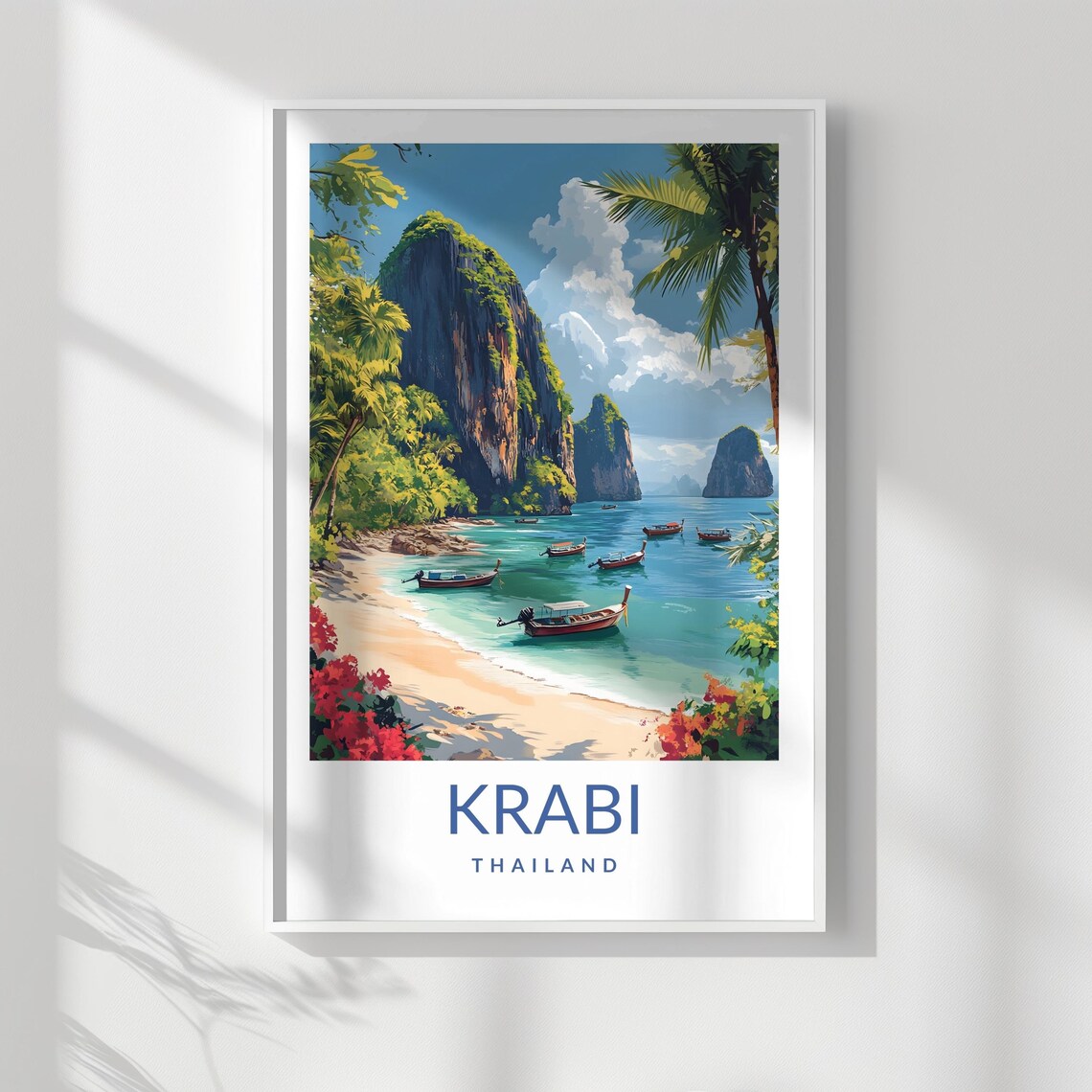 Krabi Thailand Tropical Beach Longtail Boats Coast Travel Poster - Image 3