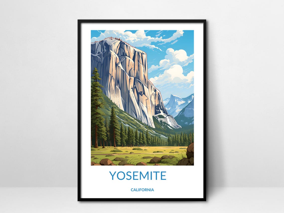 Yosemite El Capitan Granite Cliff Meadow Pines California Art Poster