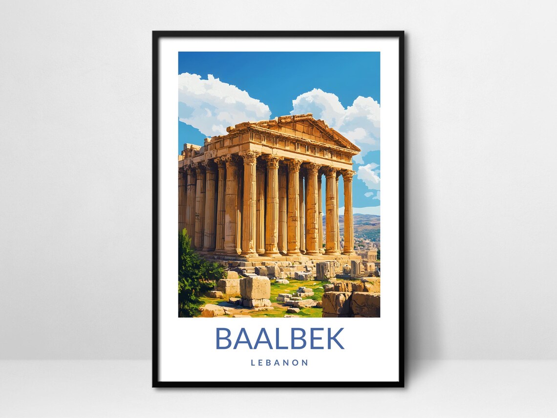 Baalbek Lebanon Roman Temple Vintage Travel Poster Ancient Ruins Art