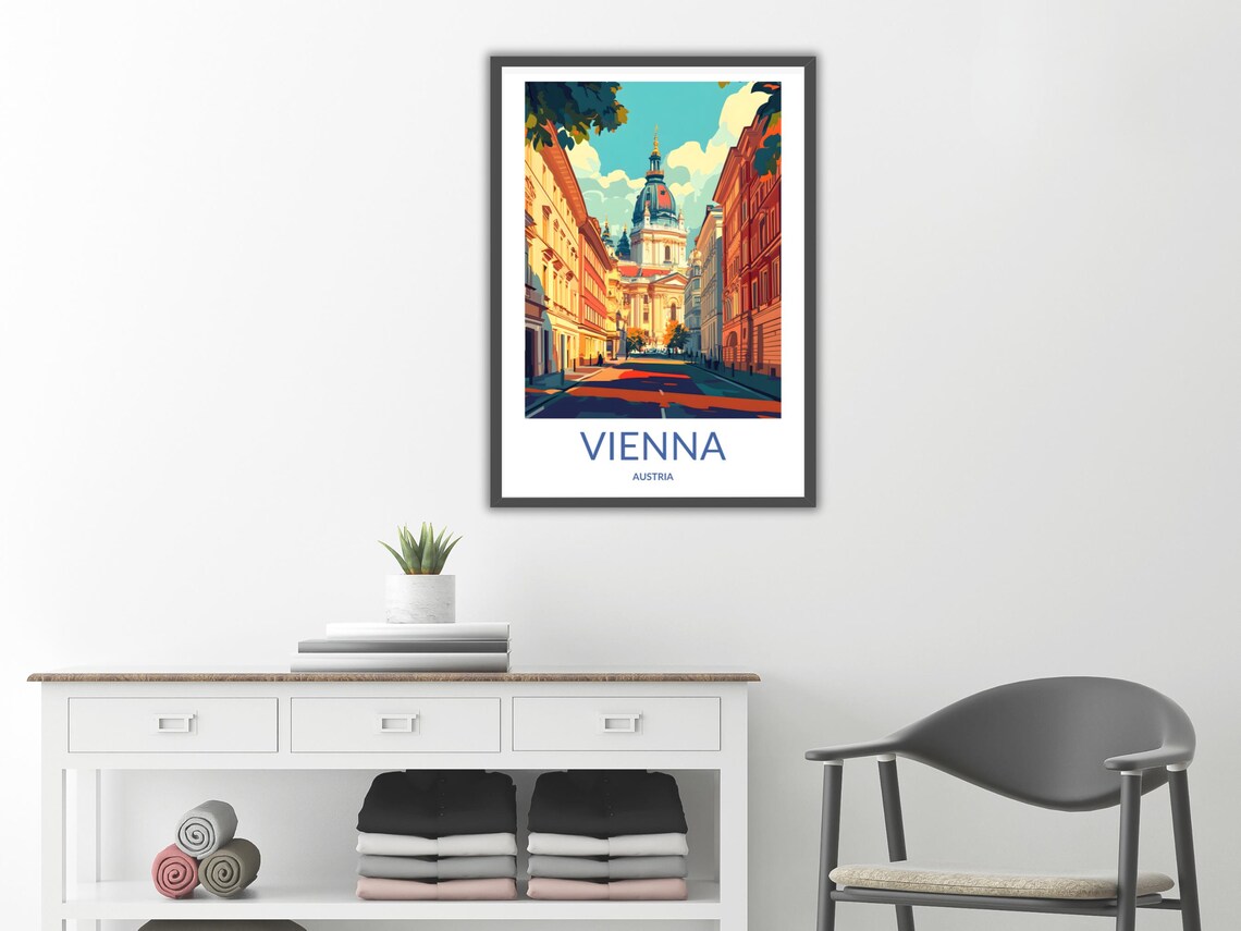 Vienna Austria Baroque Church Dome Classic Street Scene Poster - Image 2