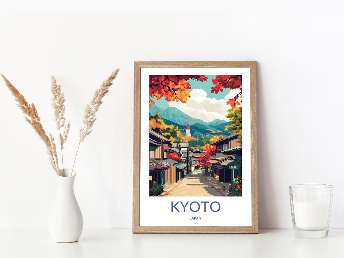 Kyoto Autumn Street Poster Japan Travel Wall Art Japanese Fall Scene Kyoto Heritage Art Southeast Asia Decor Modern Travel Art - Image 3