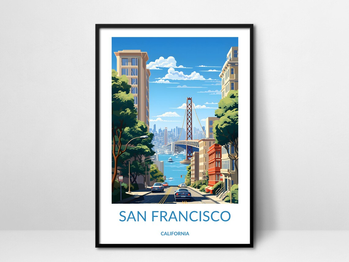 San Francisco California Bay Bridge City Street View Travel Poster