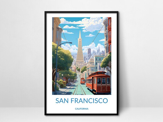 San Francisco California Cable Car Pyramid Street Scene Poster