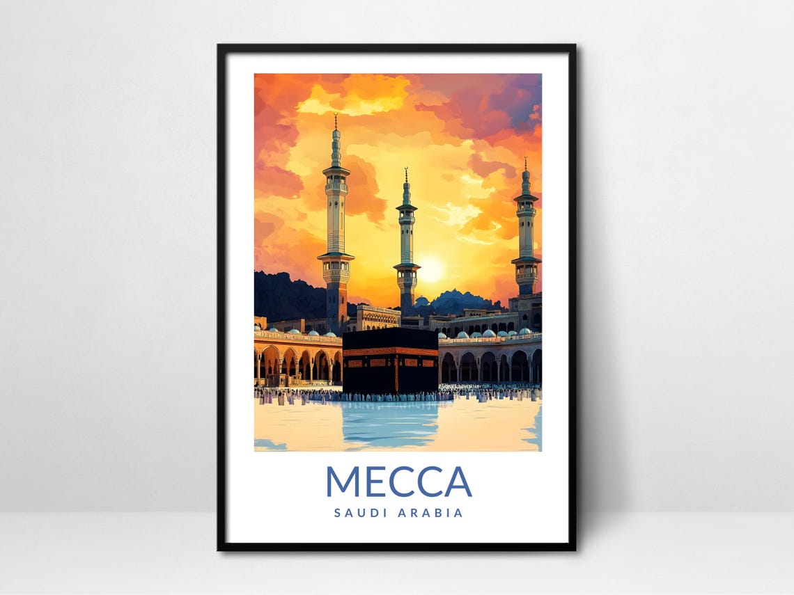 Mecca Saudi Arabia Kaaba Sunset Vintage Travel Poster Islamic Art