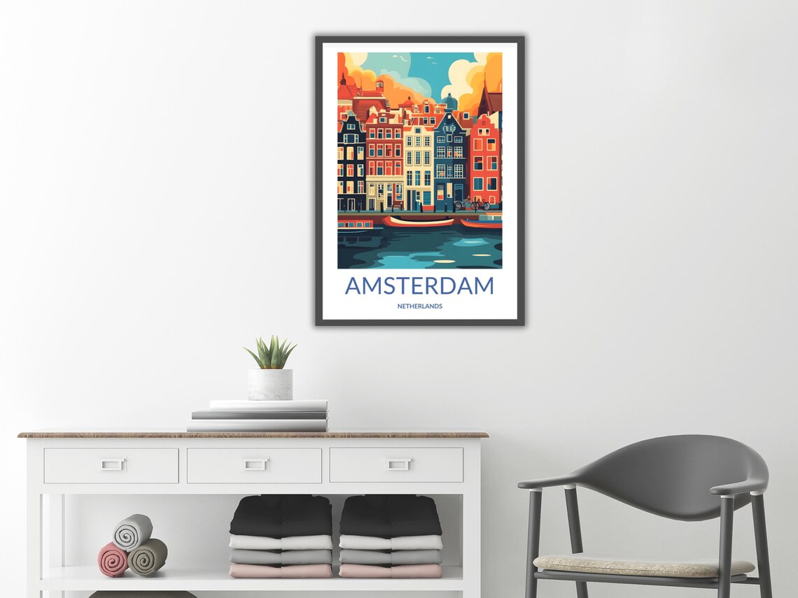 Amsterdam Canal Houses Waterfront Boats Dutch Architecture Poster - Image 2