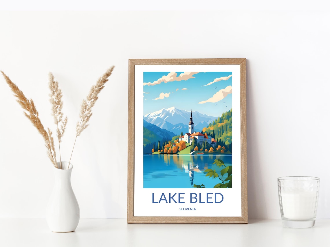 Lake Bled Slovenia Island Church Alpine Mountains Serene Poster - Image 3