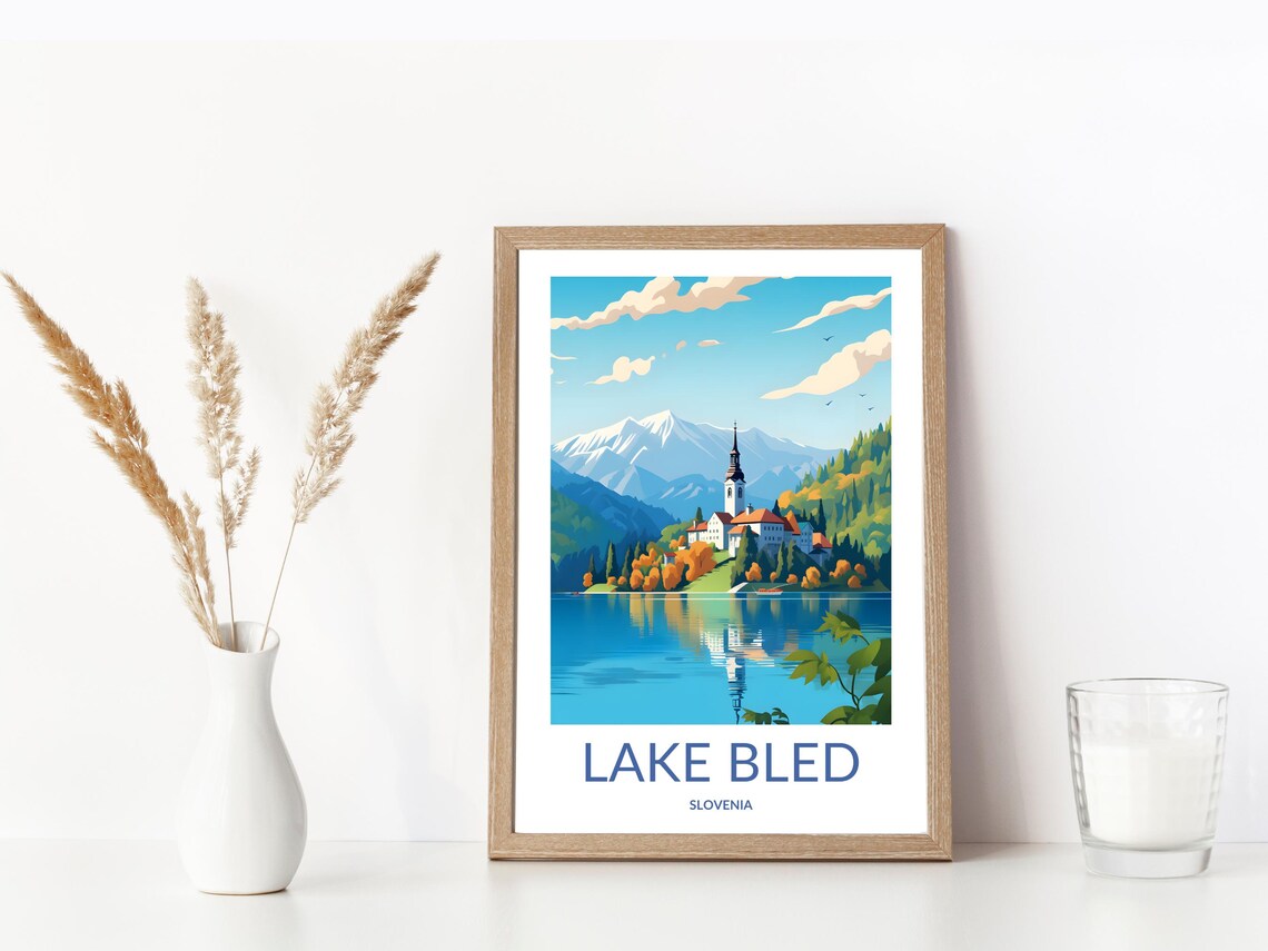 Lake Bled Wall Art Slovenia Travel Print Of Bled Island And Alpine Scenery European Lake Decor Slovenia Landscape Poster - Image 3