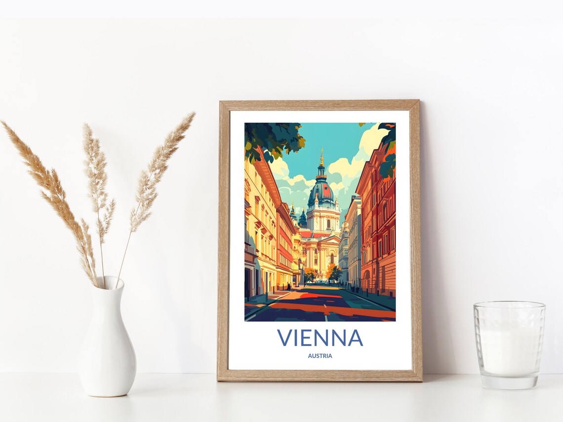 Vienna Austria Baroque Church Dome Classic Street Scene Poster - Image 3