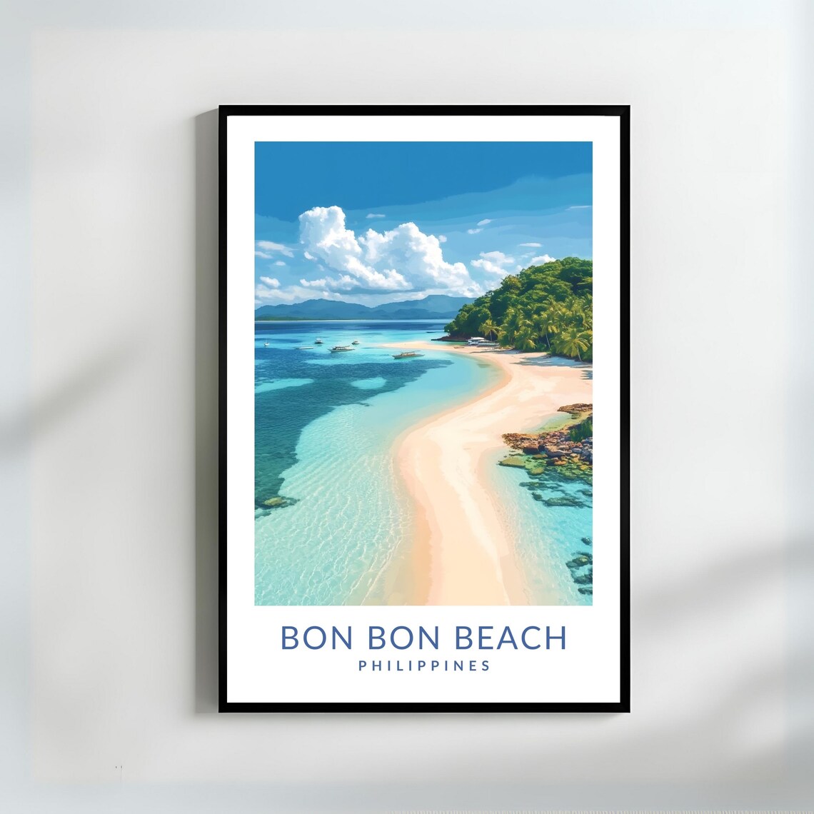 Bon Bon Beach Philippines Sandbar Aerial Tropical Travel Poster
