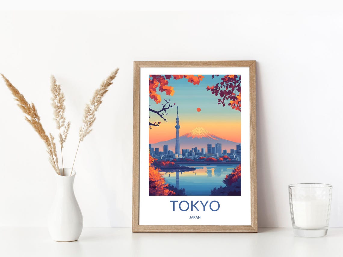 Tokyo Skytree Mount Fuji Autumn Sunset Reflection Travel Poster - Image 3