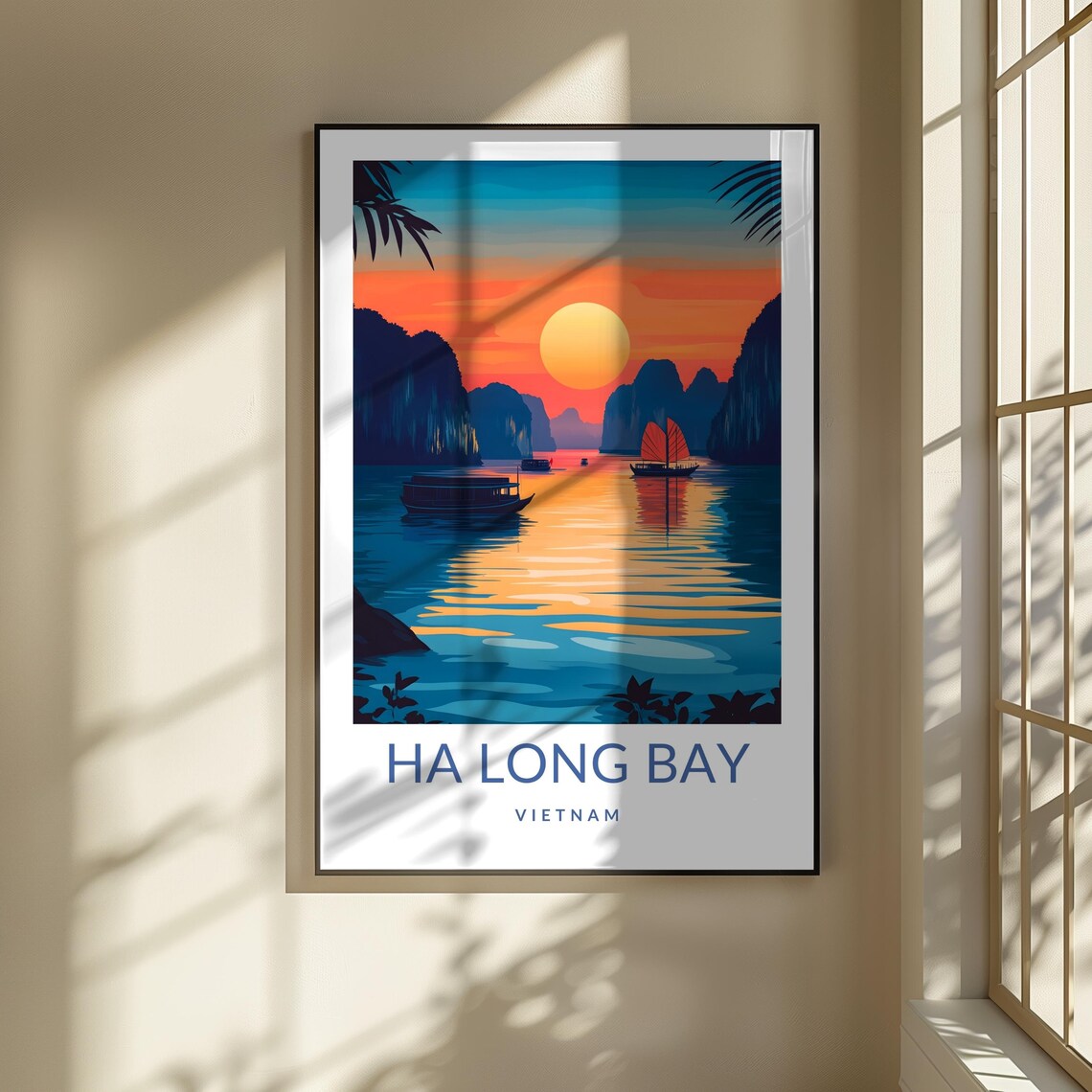 Ha Long Bay Vietnam Sunset Karst Islands Sailboat Golden Hour Poster - Image 3
