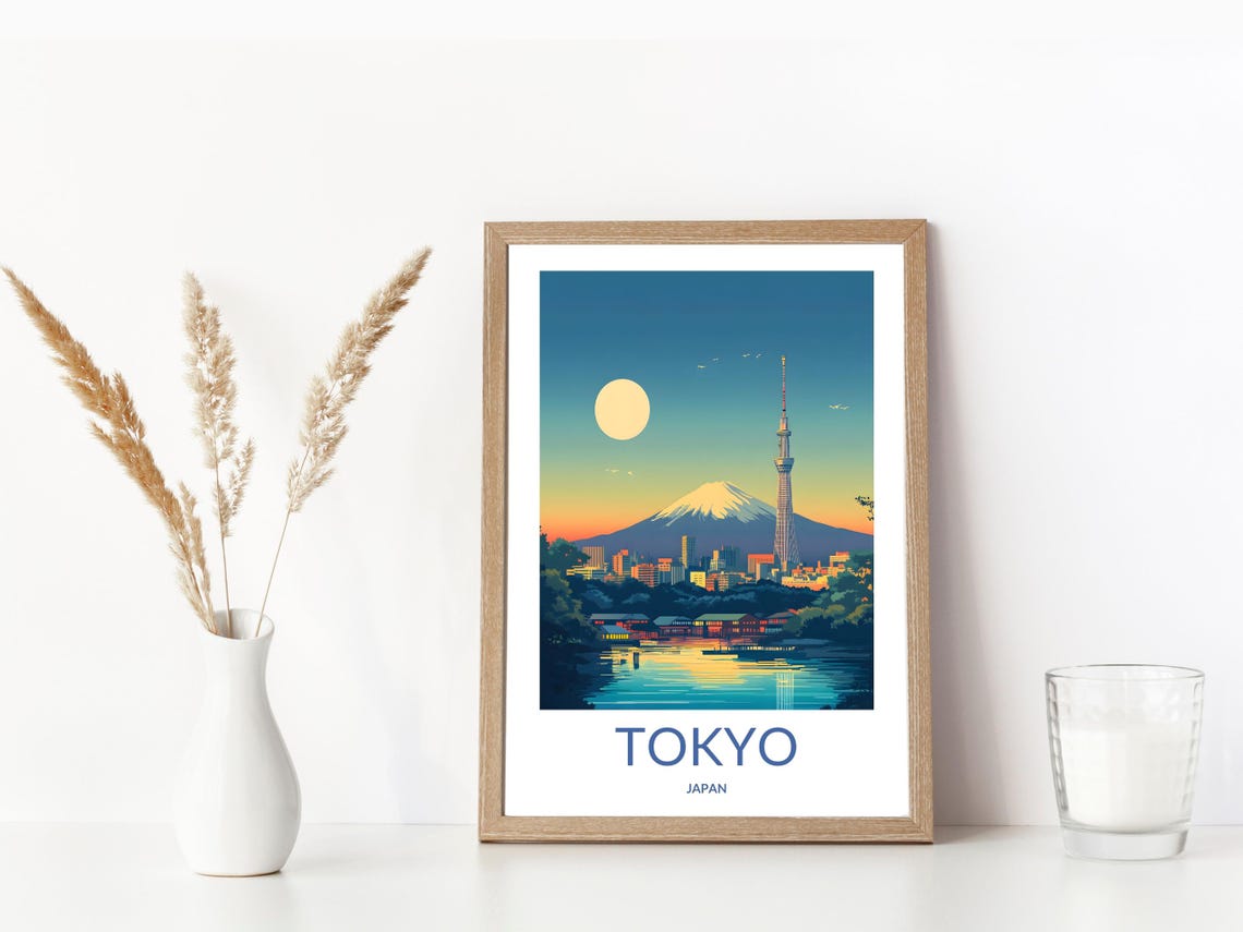 Tokyo Skytree Mount Fuji Moonlit Skyline Water Travel Poster - Image 3